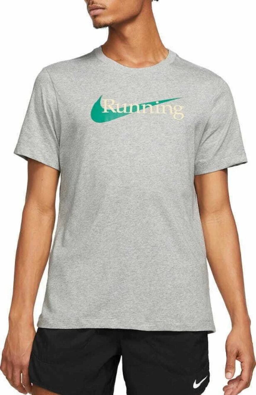 Nike Men’s Running Dri-Fit Standard Fit Breatheble T Shirt Silver Large Size NEW